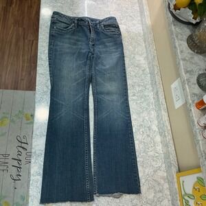 Harley Davidson Jeans Bootcut 8 Long Blue Rhinestone Low Rise Raw Hem Distressed